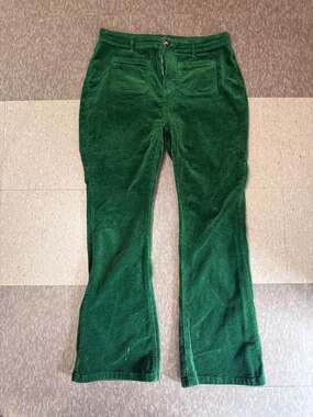 ModCloth Green High-Waisted Corduroy Flare Pants with Patch Pockets
